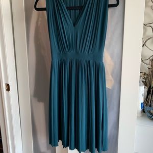 Teal Grecian dress with pleated skirt